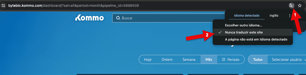 Desativar tradução