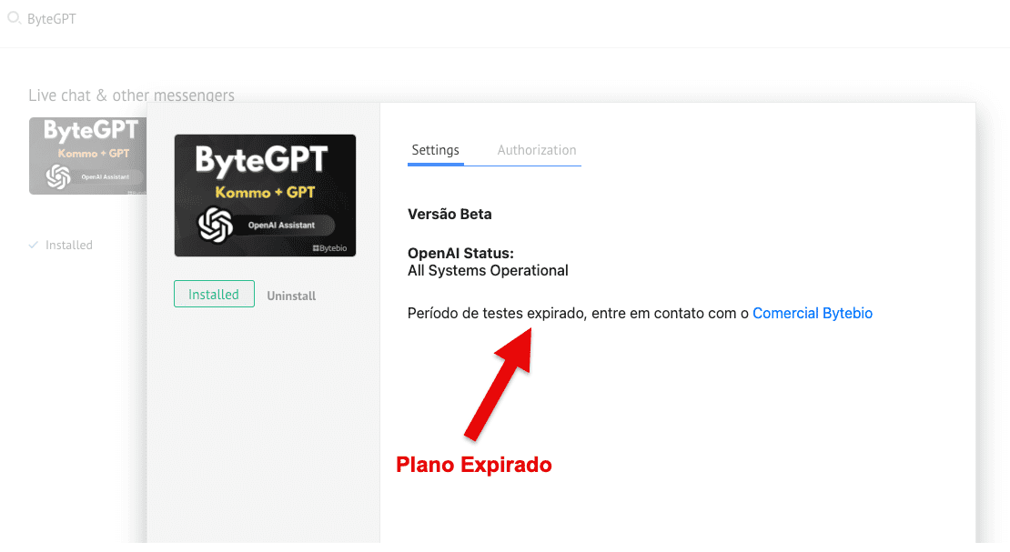 Plano expirado ByteGPT