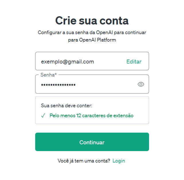 Página de cadastro do site da OpenAI