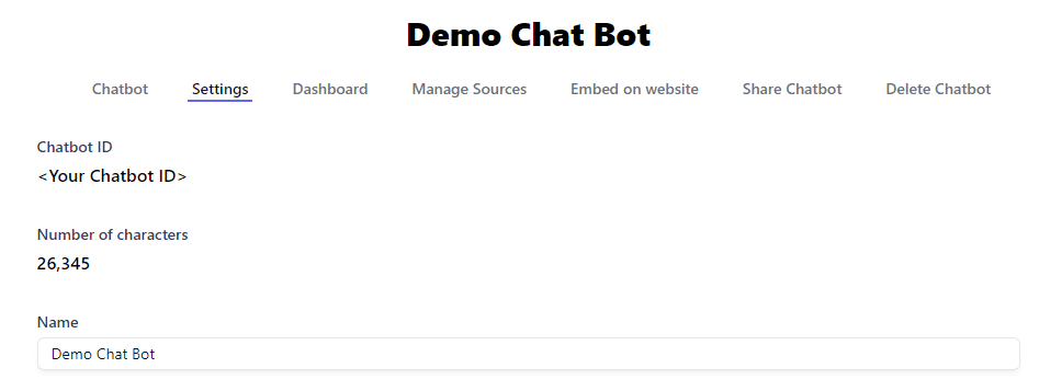 Exibição do Chatbot ID