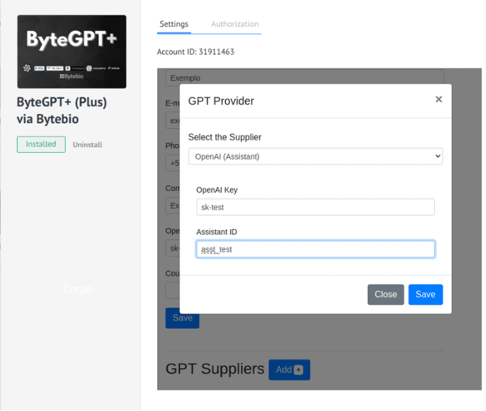 Add the requested data, such as ID and key.