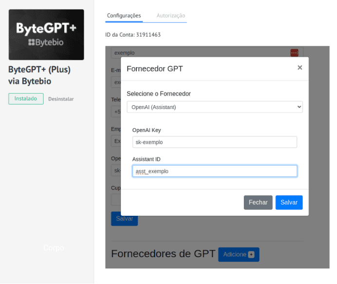 Após preencher o formulário, adicione um fornecedor de GPT, de sua preferência.