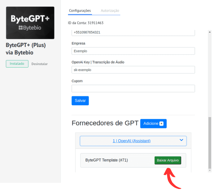 Faça download do Template para importá-lo na seção de Salesbots.