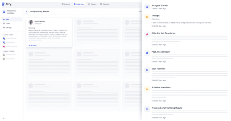 Tela do sitema Dify sobre criação de Agentes de IA no Dify