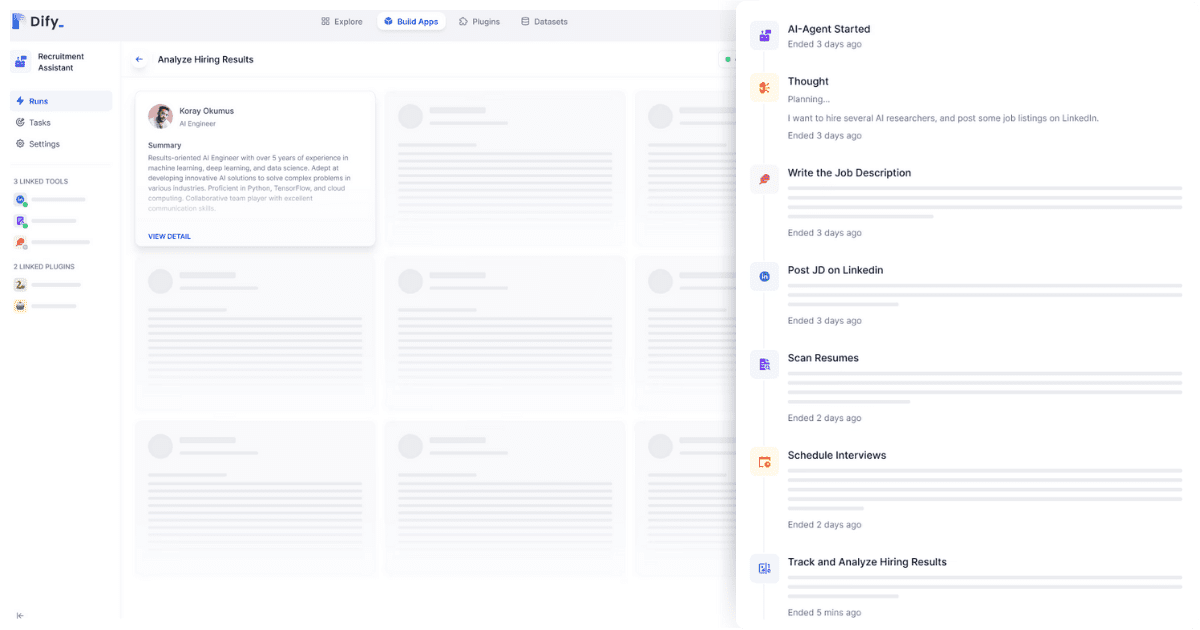 Tela do sitema Dify sobre criação de Agentes de IA no Dify