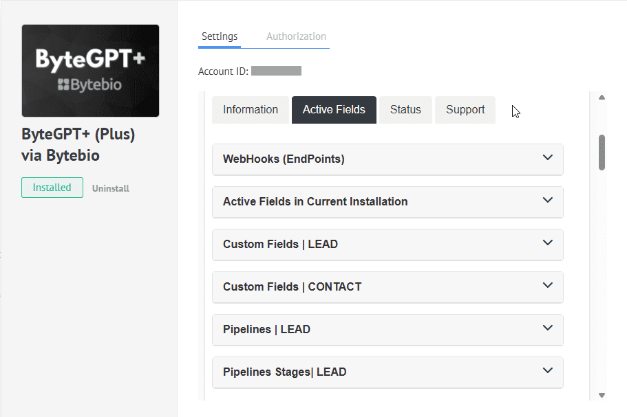 Disponibilidade de ids de campos Kommo mapeados dentro do ByteGPT.
