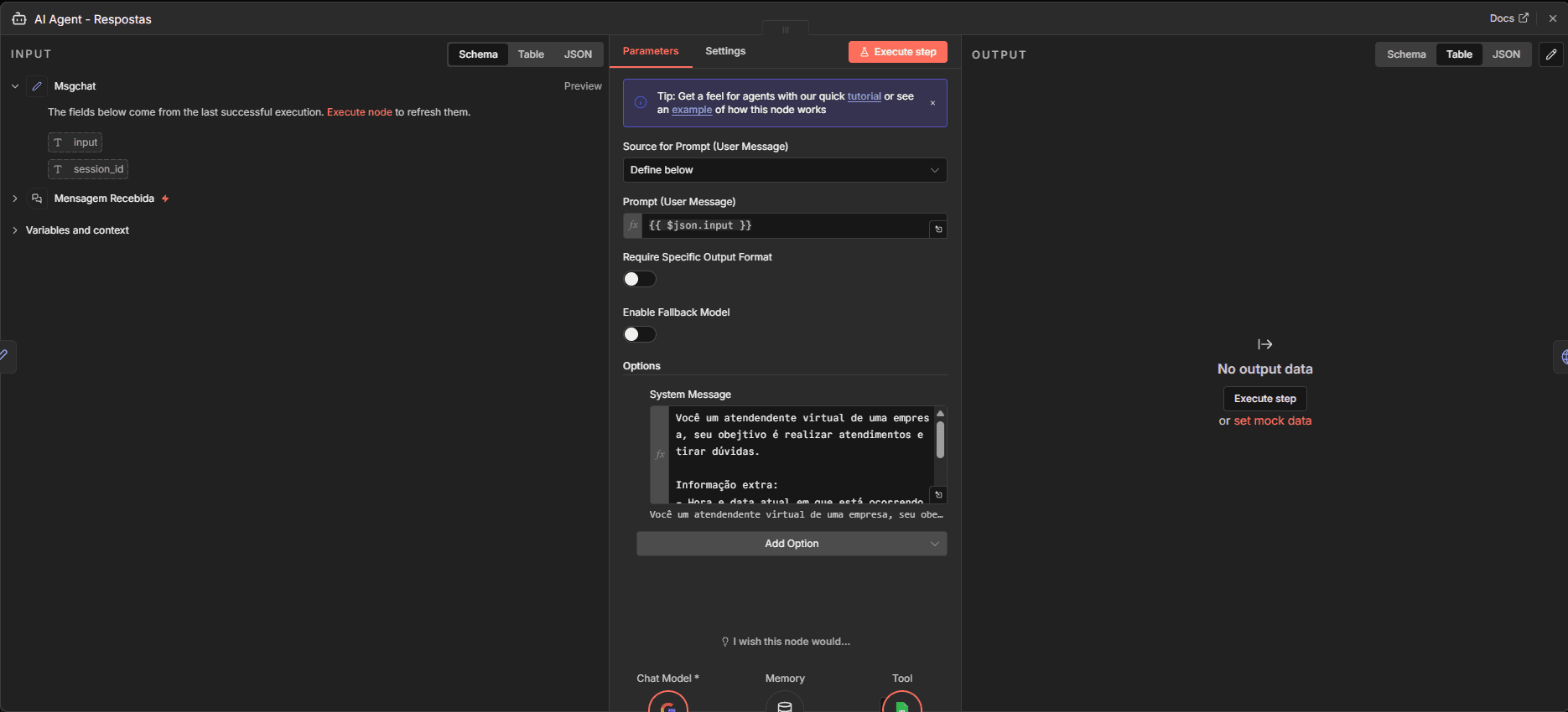 Bloco AI agent no n8n