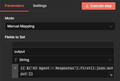Bloco define retorno no n8n