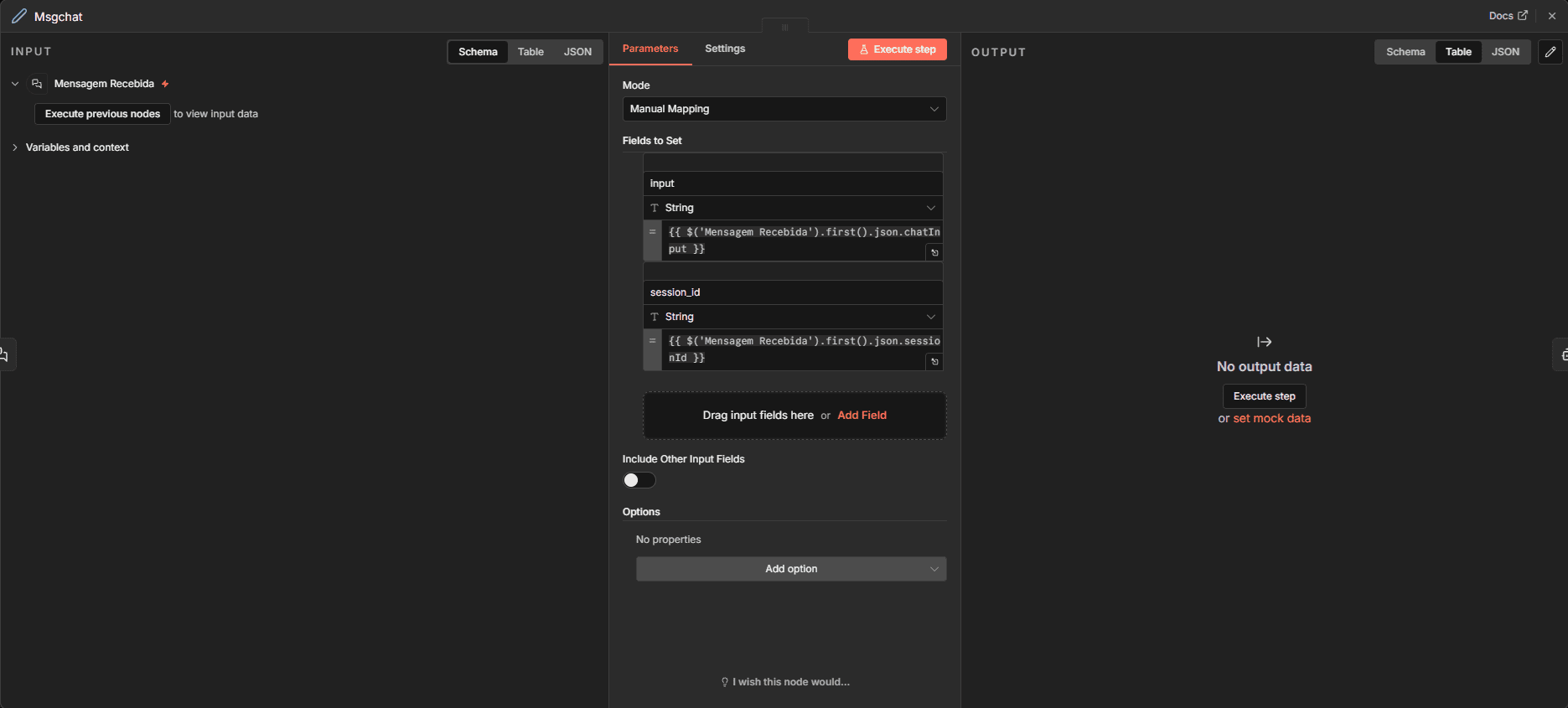 Bloco msgchat no n8n