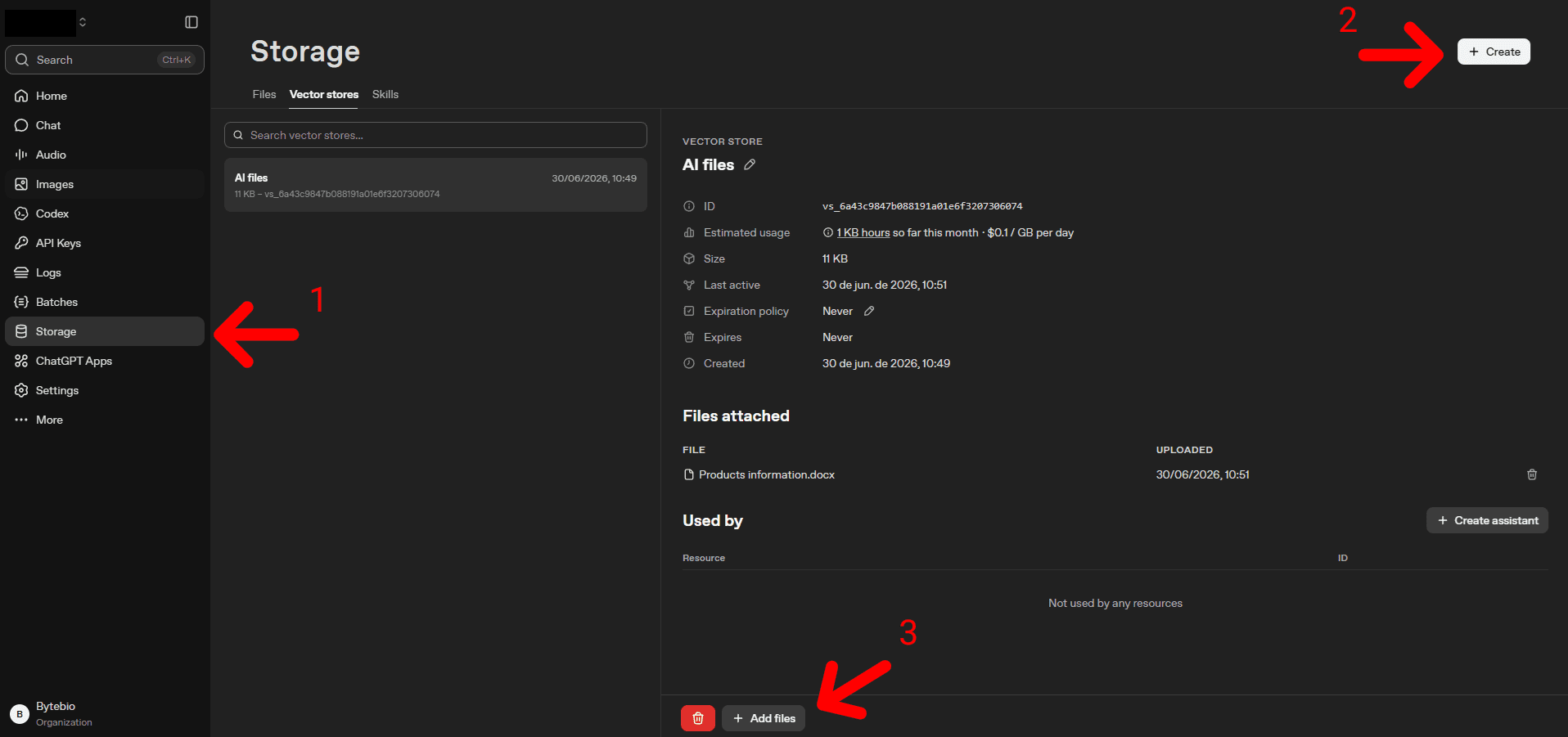 Instruções para adicionar arquivos no vector files da OpenAI