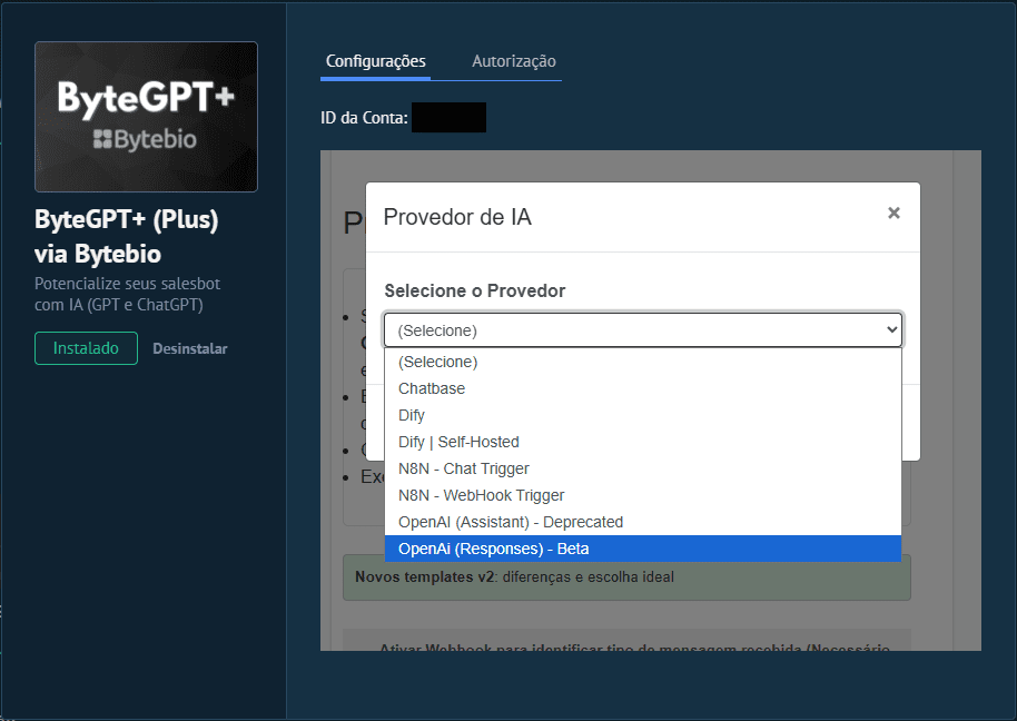 Seleção do Responses API no ByteGPT