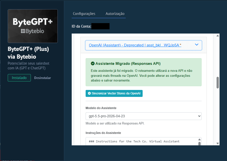 Assistente migrado para o responses API